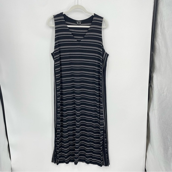 J. Jill Wearever Sleeveless Side Slit Women's Maxi Dress Black White Striped XL - Picture 1 of 9